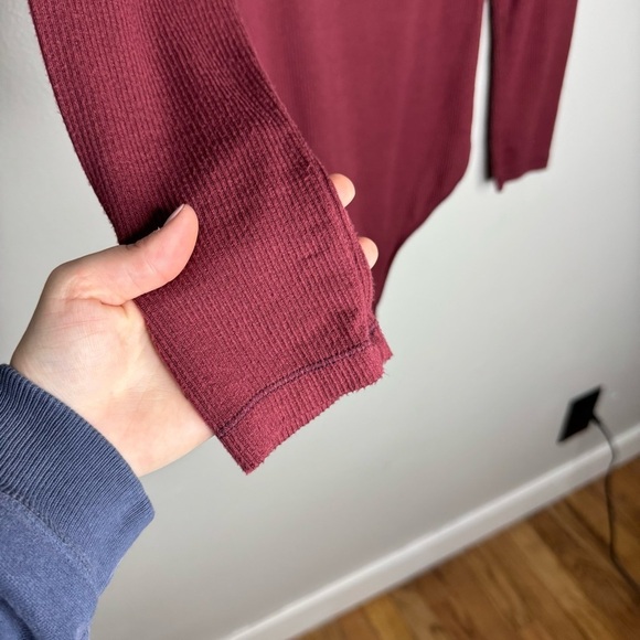 Intimately Free People Thong Bodysuit Long Sleeve Scoop Neck Ribbed Wine Red - Picture 3 of 9